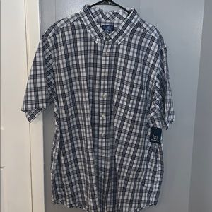 Men’s white blue and gray checkered shirt